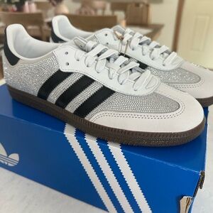 Adidas Samba Women’s White and Black Crystal Embellished Sneakers